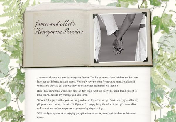 Buy Our Honeymoon: Wedding Gift List and Honeymoon Fund