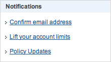Screenshot of Notifications panel on PayPal