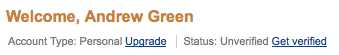 Screenshot of Upgrade link on PayPal