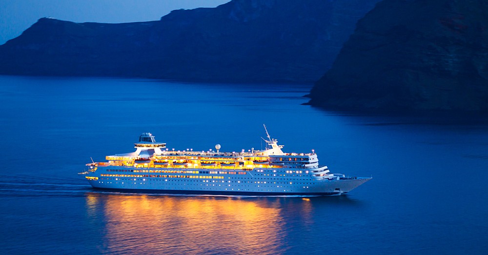 A cruise ship at night