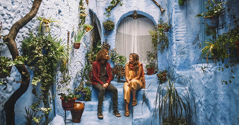 A couple relaxing in Chefchaouen, Morocco