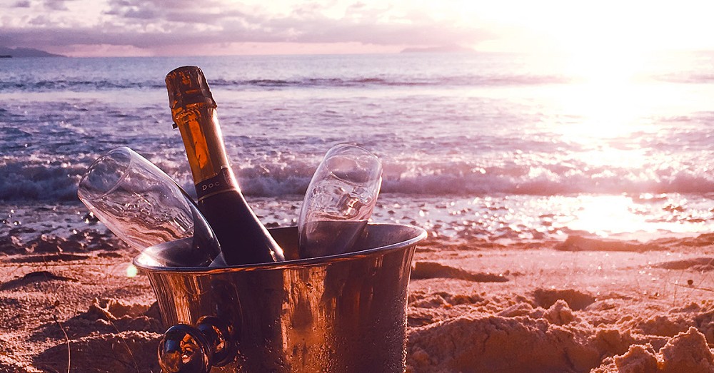 Celebratory champagne on the beach