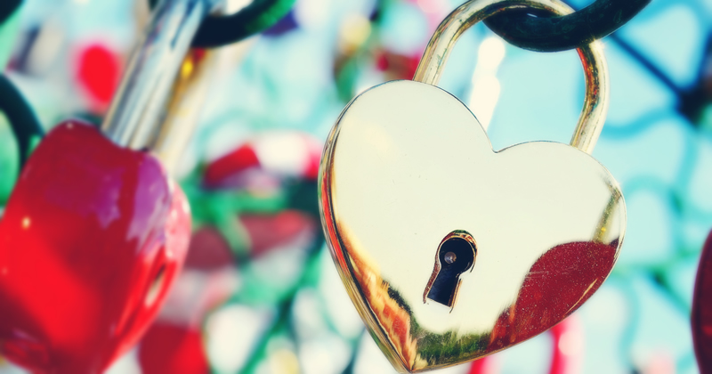 A shiny heart-shaped love lock